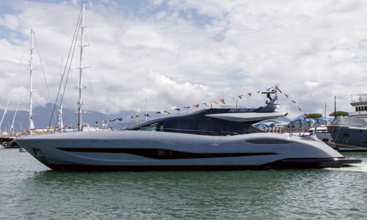 Another Mangusta 104 REV hits the water